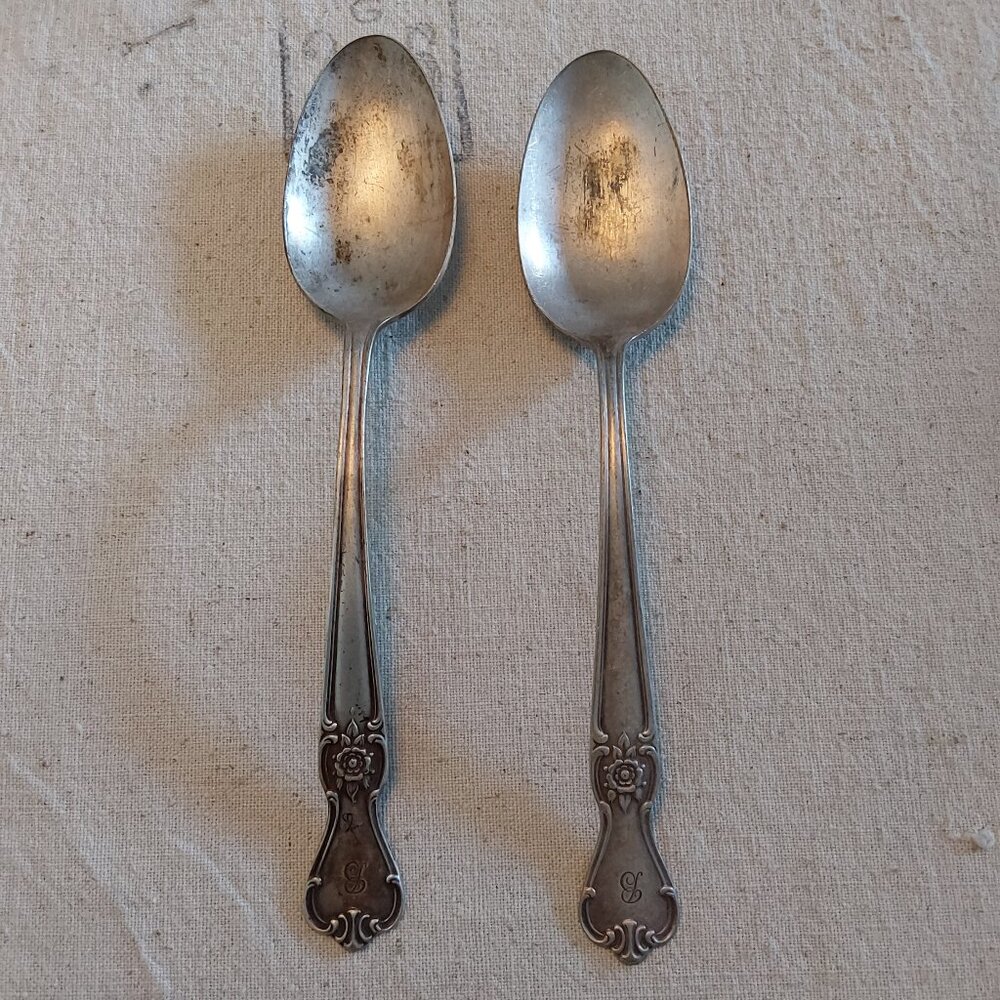 Vintage Monogrammed Old Company plate Silver serving spoons